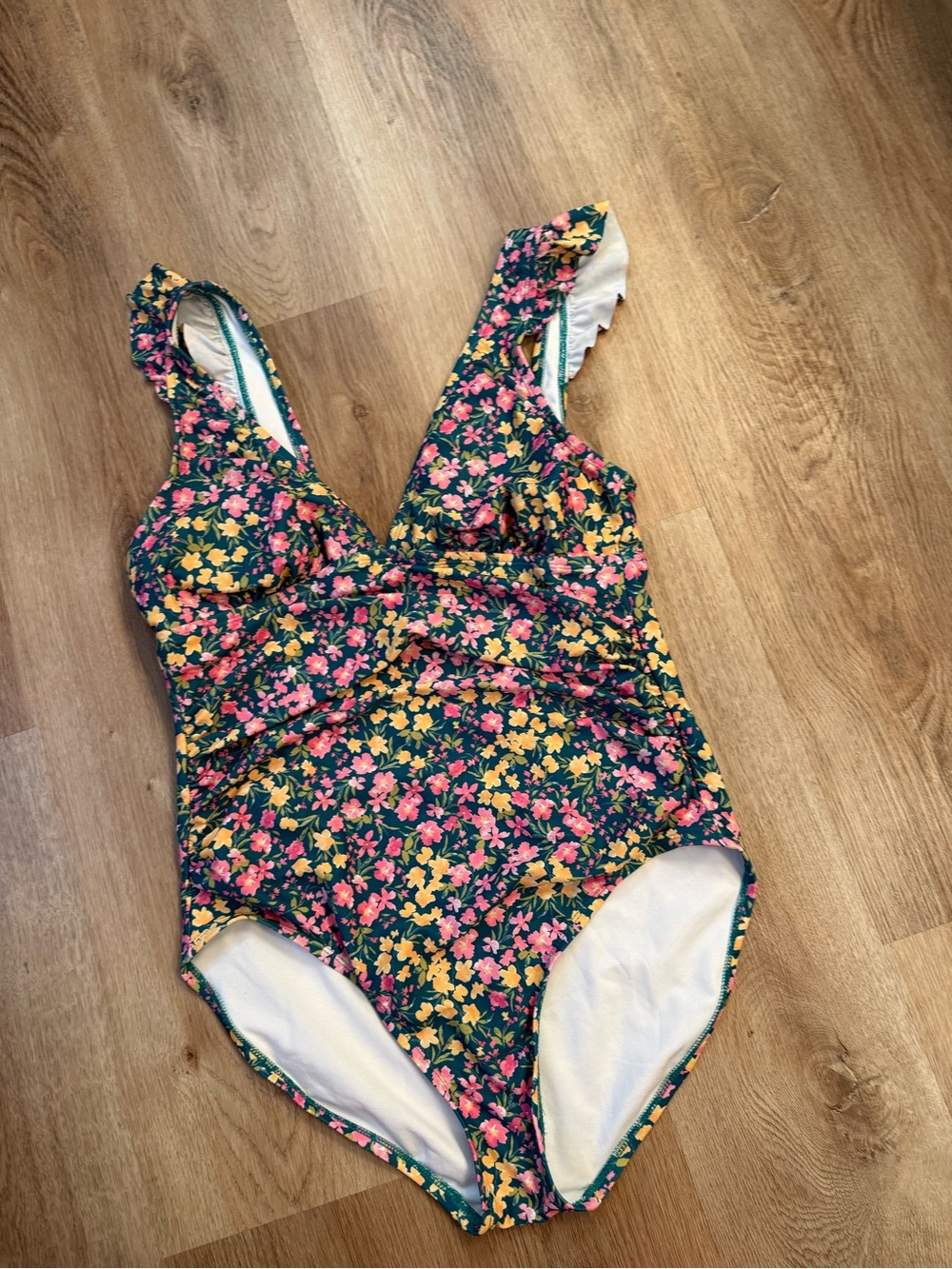 Kona Sol Floral One-Piece Swimsuit - Green, Pink & Yellow Large